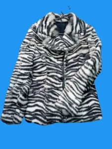 Luxury Zebra Pattern Faux Fur Coat