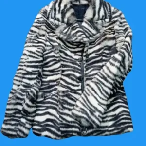 Luxury Zebra Pattern Faux Fur Coat